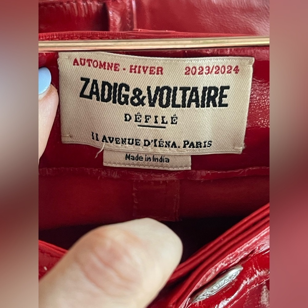 Zadig & Voltaire NWT Red Peko Vinyle 100% Lamb Leather Pant FR 36 CALL OUT - Picture 9 of 16